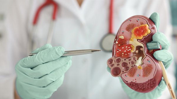 Anatomisches Nierenmodell veranschaulicht eine Nierenoperation und deren medizinische Behandlung.
