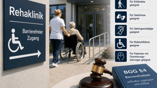 Barrierefreie Rehaklinik mit Rollstuhlrampe und Hinweisen zu Teilhabeangeboten