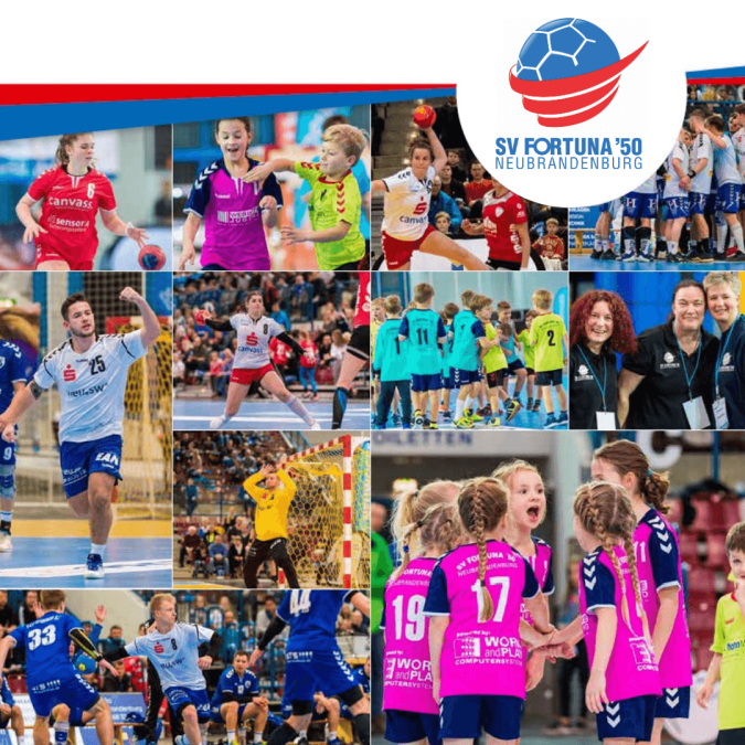 Fotocollage von Handball verschiedener Altersgruppen des SV Fortuna '50 Neubrandenburg.