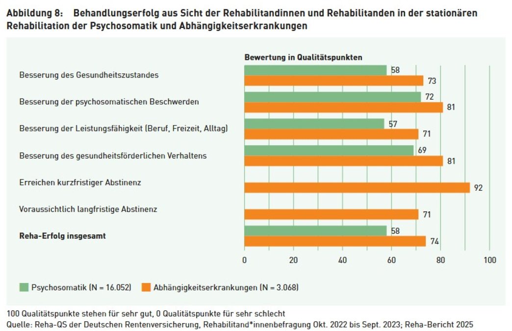 Qualitätspunkte zum Behandlungserfolg in Psychosomatik und Abhängigkeit