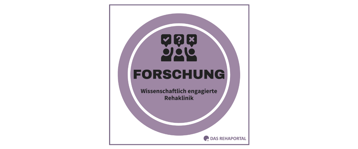 Darstellung des Forschungssiegels von DAS REHAPORTAL: Wissenschaftlich engagierte Rehaklinik. und Informationsschreiben: Patient:innen bewerten ihren Behandlungserfolg.