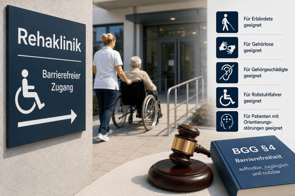 Barrierefreie Rehaklinik mit Rollstuhlrampe und Hinweisen zu Teilhabeangeboten